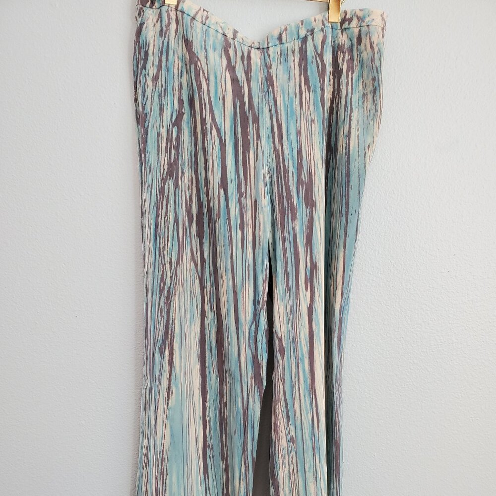 Lafayette 148 silk pants plus size large XL 16 18 blue black ivory stripe gray